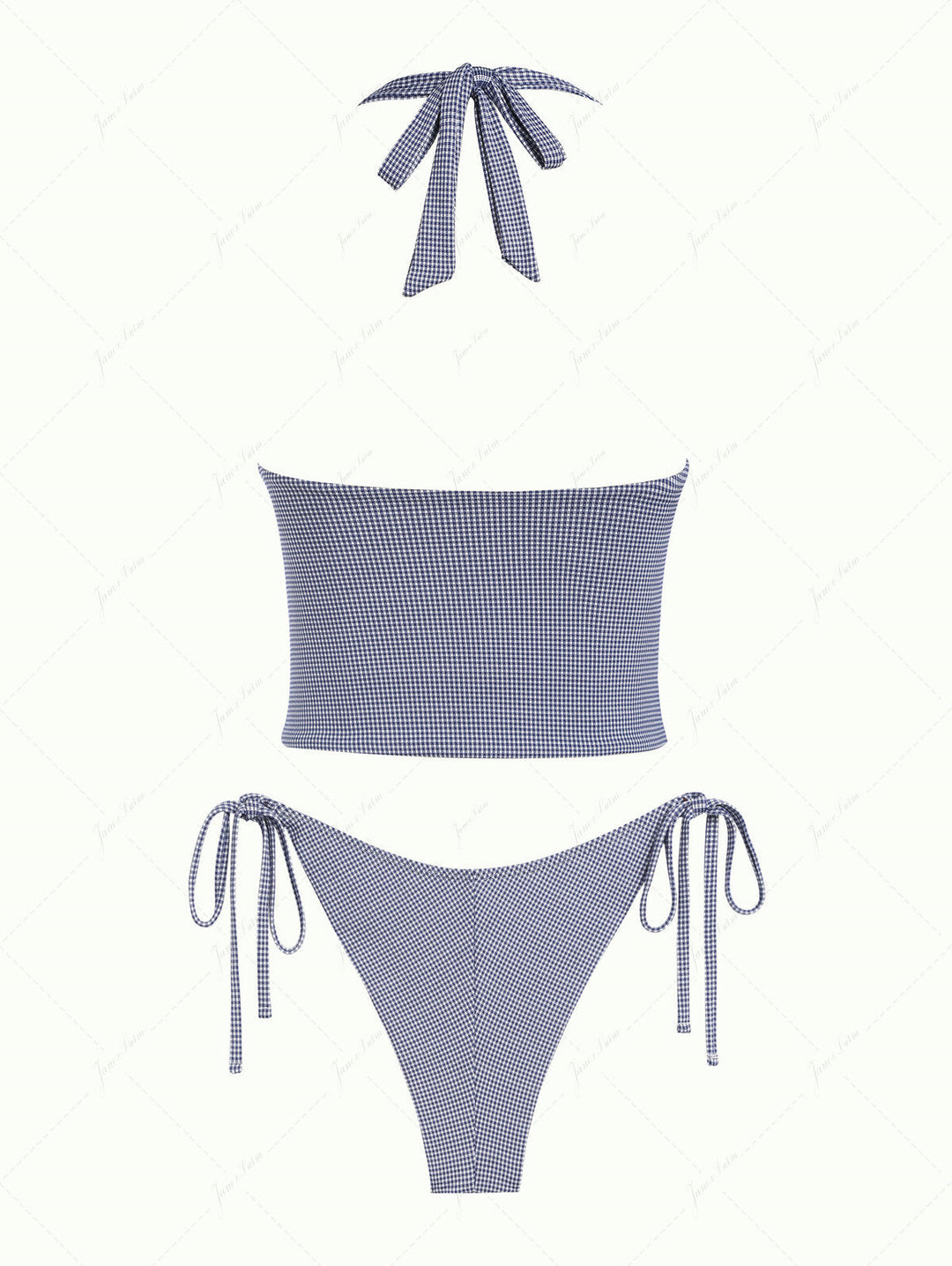 Deep Blue Vintage Plaid Halter Tank Top & Cheeky Brazilian Bottom Tankini Set