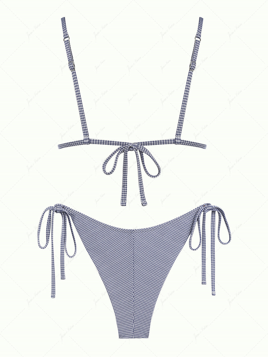 Deep Blue Vintage Plaid Ruffles Triangle Top & Cheeky Brazilian Bottom Bikini Set