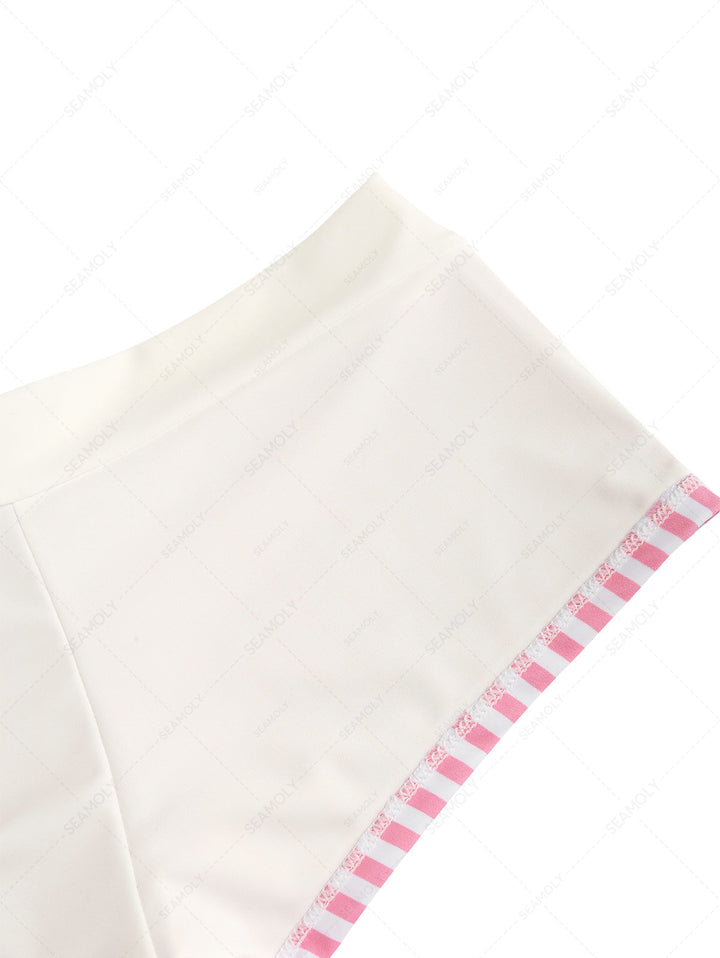 Seamolly Striped Bowknot Mid Rise Bikini Bottom Cheeky Swim Boyshorts