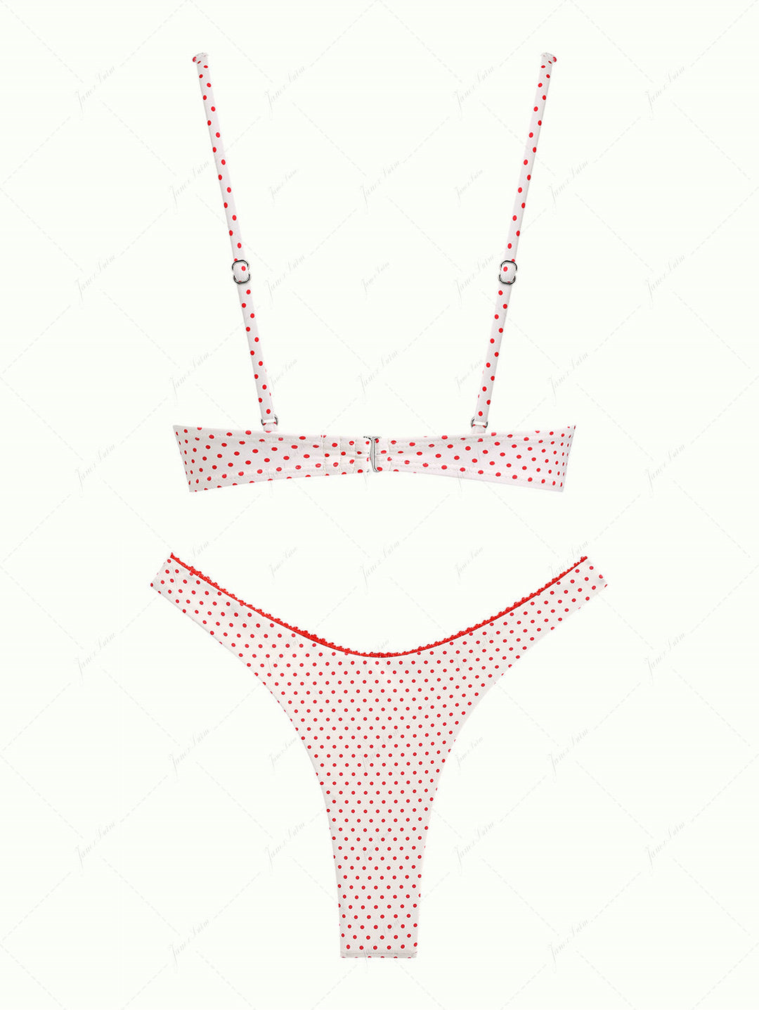 Crystal Cream Polka Dot Lace Bowknot Underwire Bikini Set