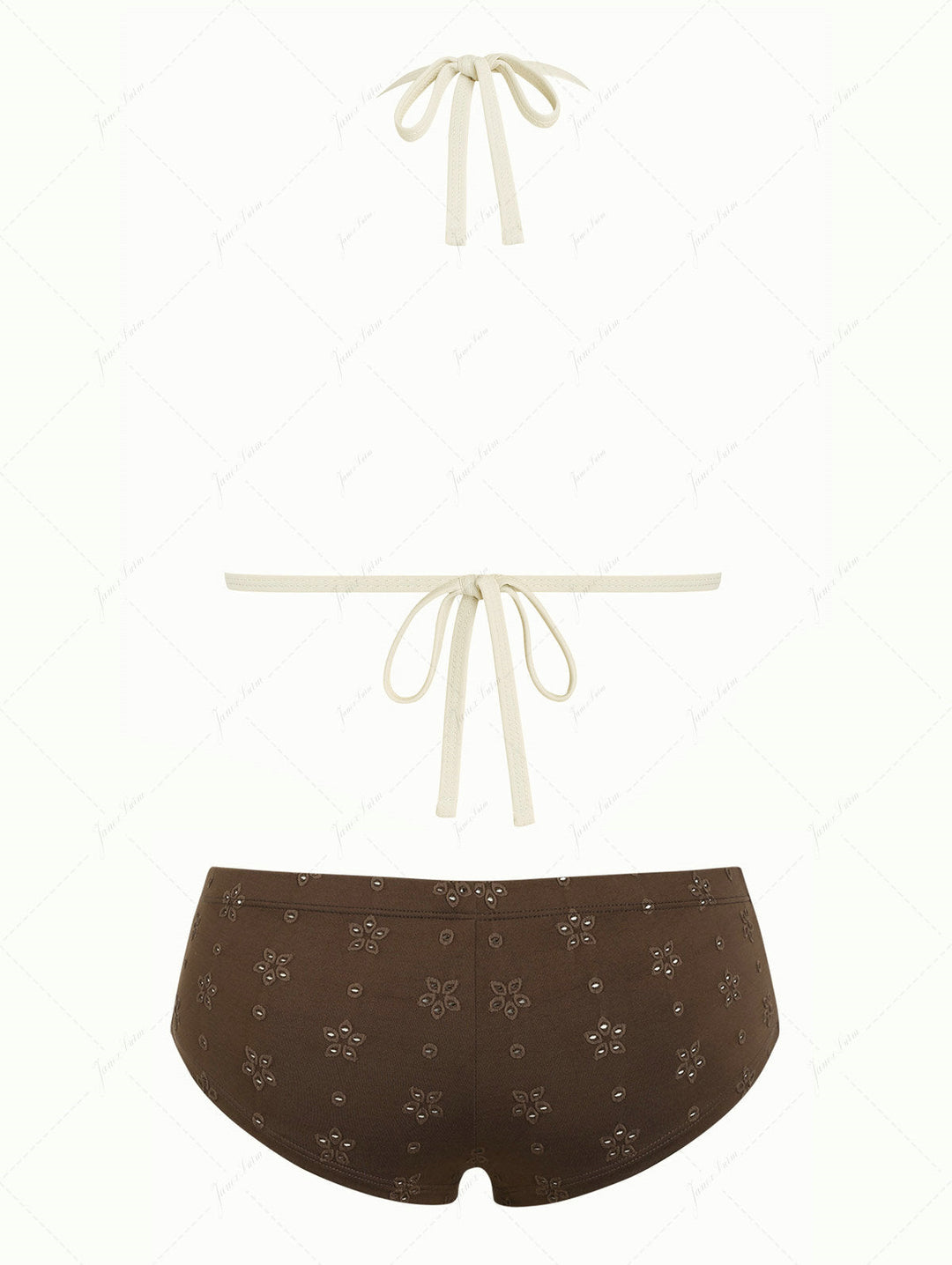 Deep Coffee Recycled Fabric Eyelet Jacquard Push Up Top & Cheeky Boyshorts Bikini Set