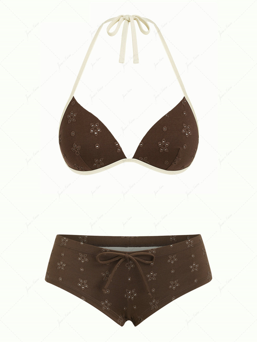 Deep Coffee Recycled Fabric Eyelet Jacquard Push Up Top & Cheeky Boyshorts Bikini Set