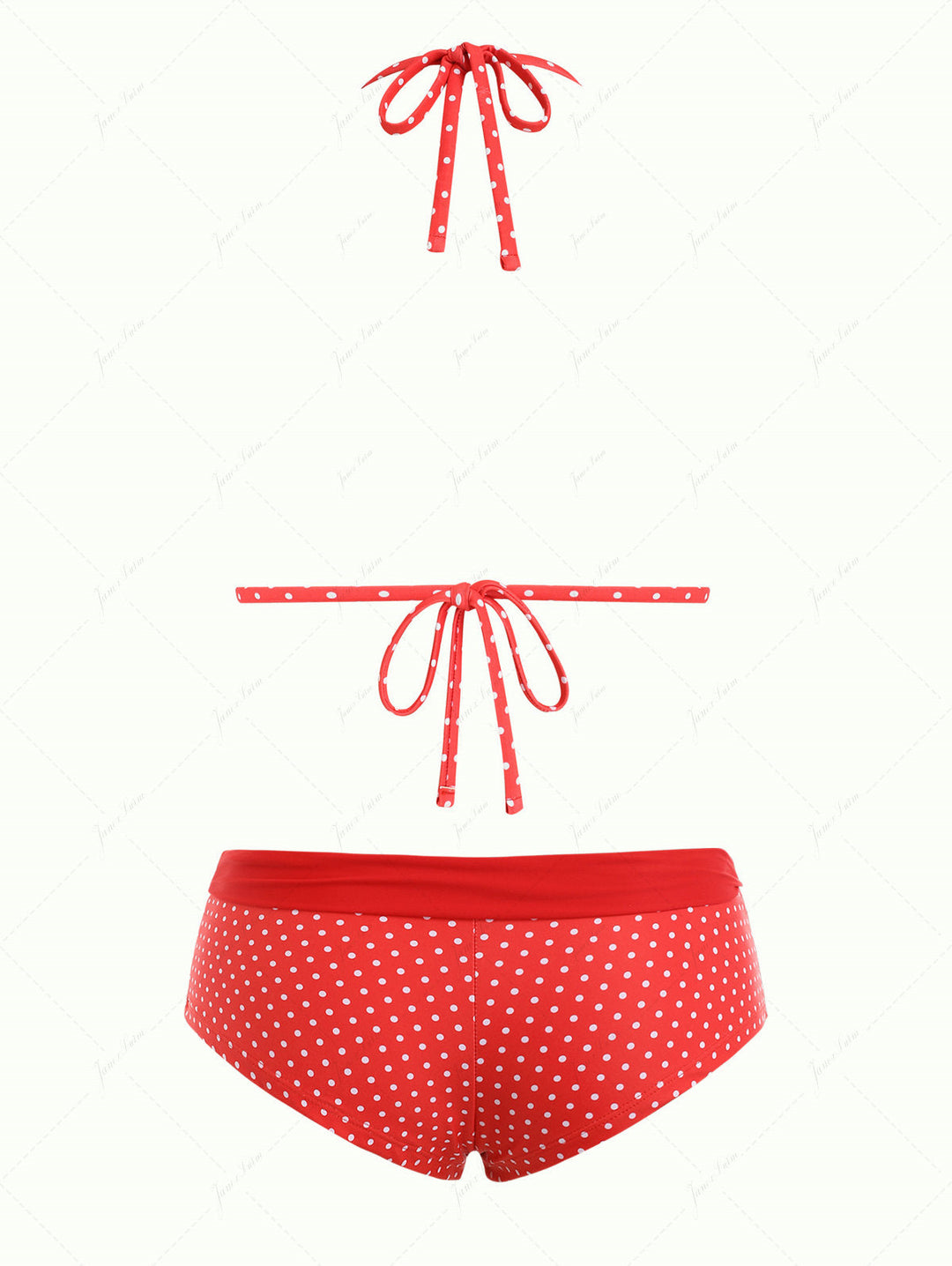 Red Polka Dot Ruched Triangle Top & Two-way Cheeky Boyshorts Bikini Set