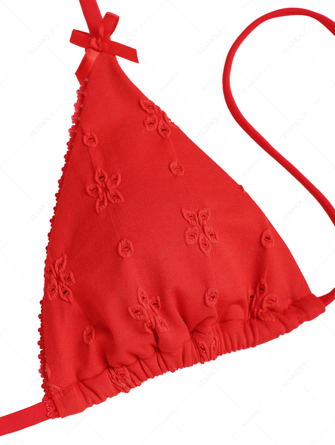 Seamolly Recycled Fabric Floral Jacquard Lace Trim Halter Triangle Cheeky Bikini Set