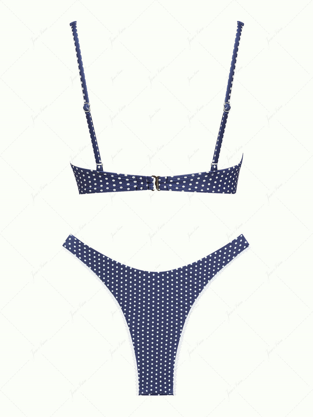 Deep Blue Polka Dot Lace Bowknot Underwire Bikini Set