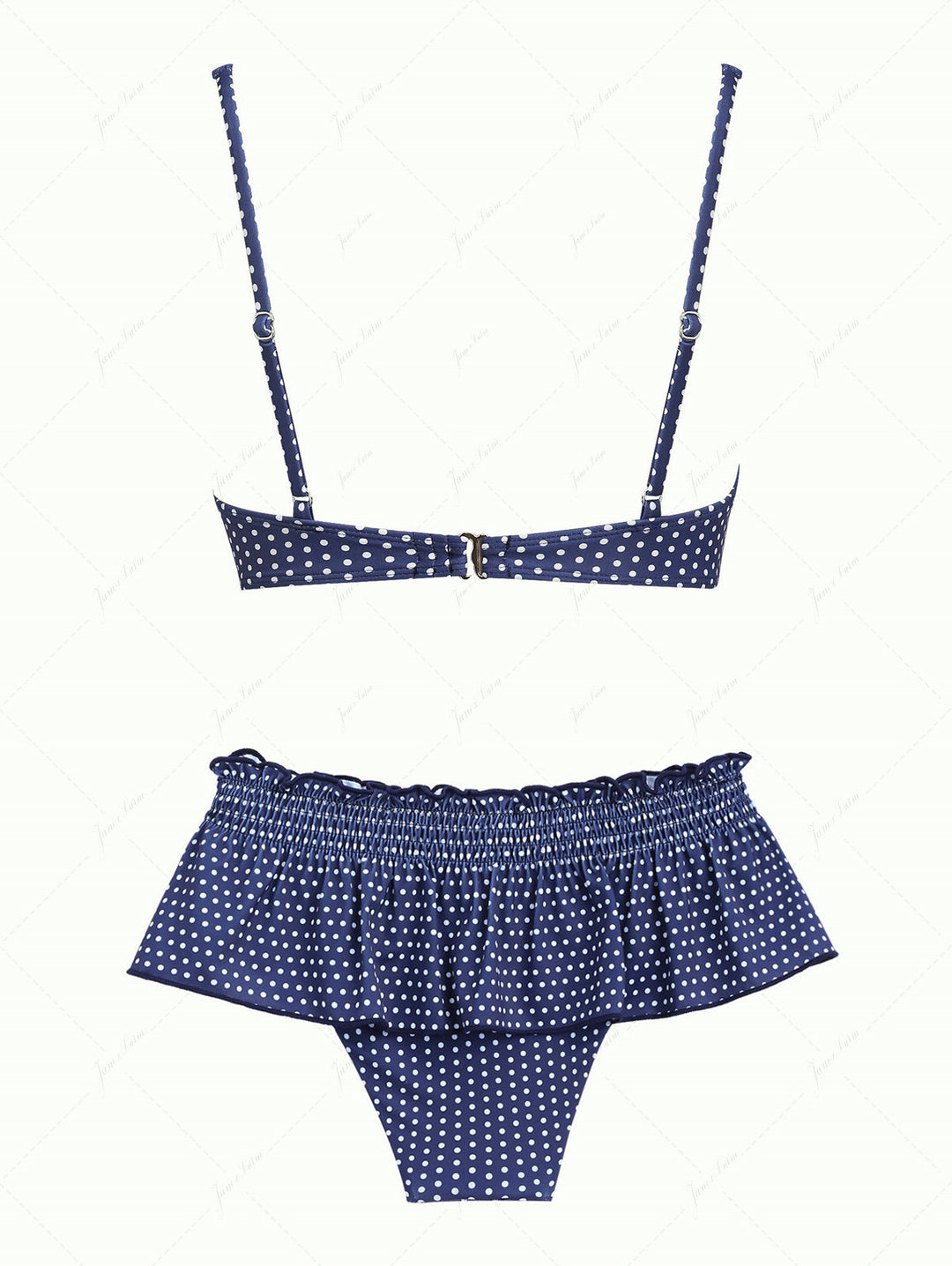 Deep Blue Polka Dot Lace Bowknot Underwire Skirtini Bikini Set
