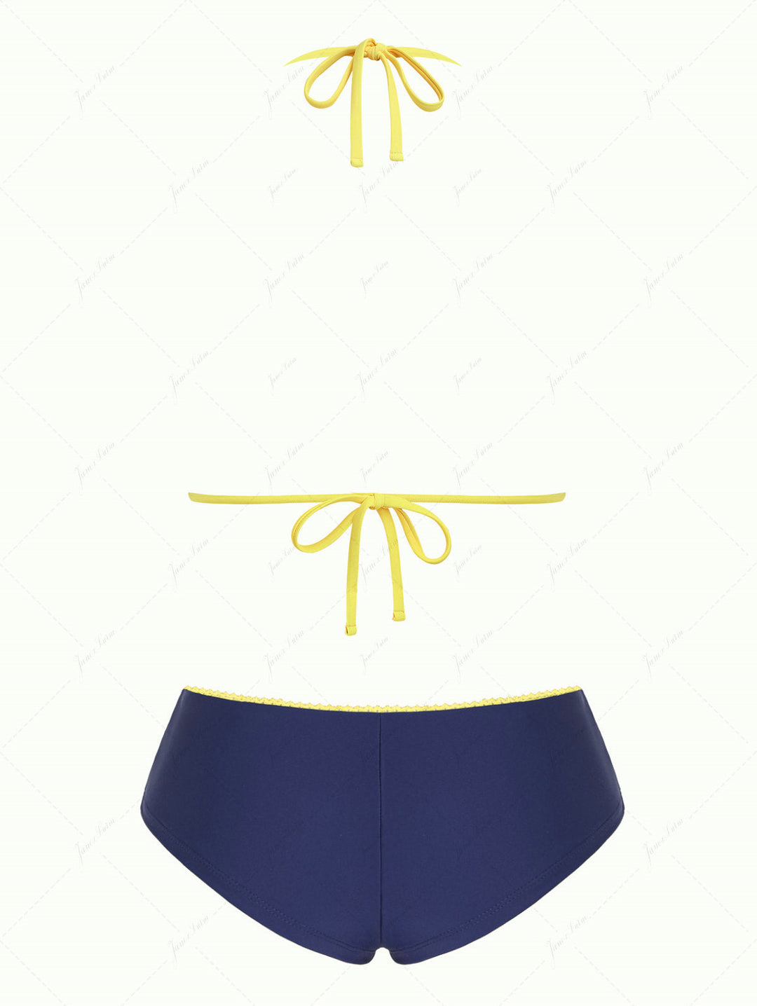 Deep Blue Contrast Lace Bowknot Triangle Cheeky Boyshorts Bikini Set