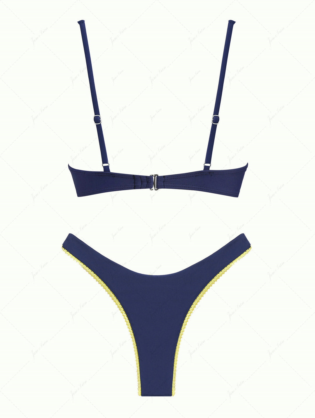 Deep Blue Contrast Lace Bowknot Underwire Bikini Set