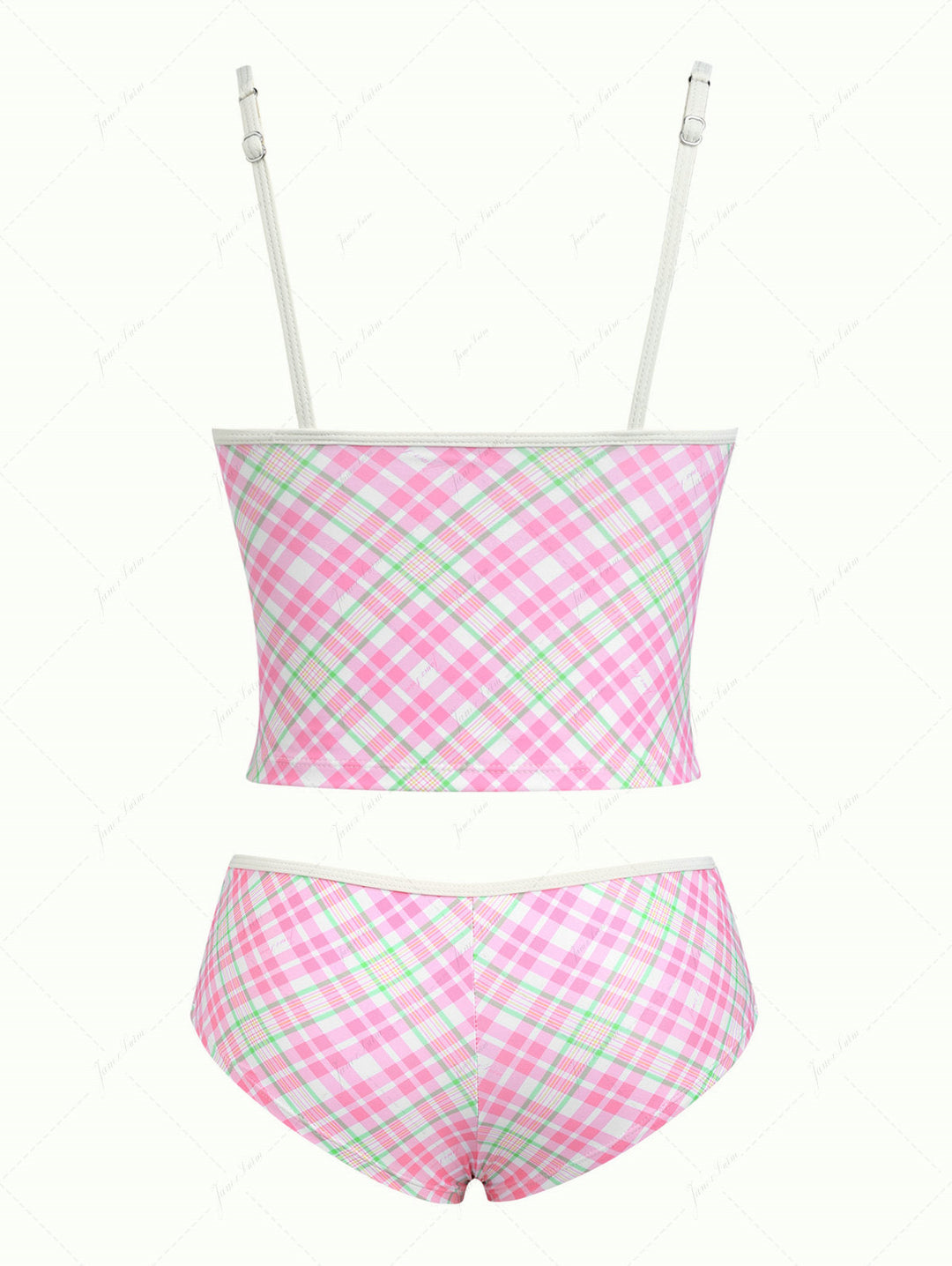 Light Pink Plaid Bowknot Cheeky Boyshorts Tankini Set
