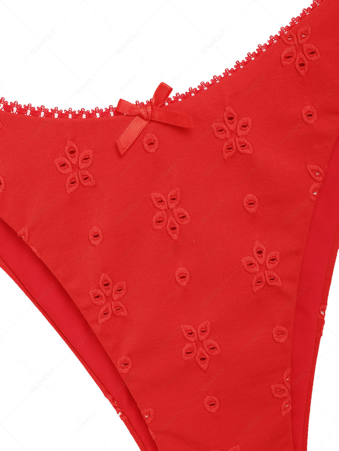 Seamolly Recycled Fabric Floral Jacquard Lace Trim Halter Triangle Cheeky Bikini Set