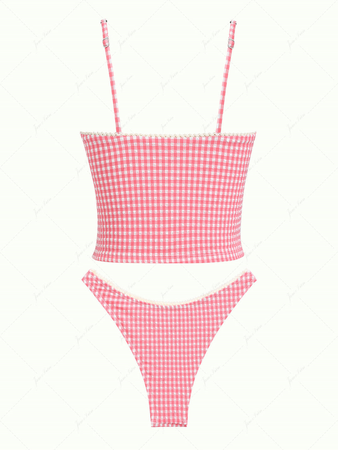 Red Bubble Grid Lace Bowknot Cheeky Tankini Set