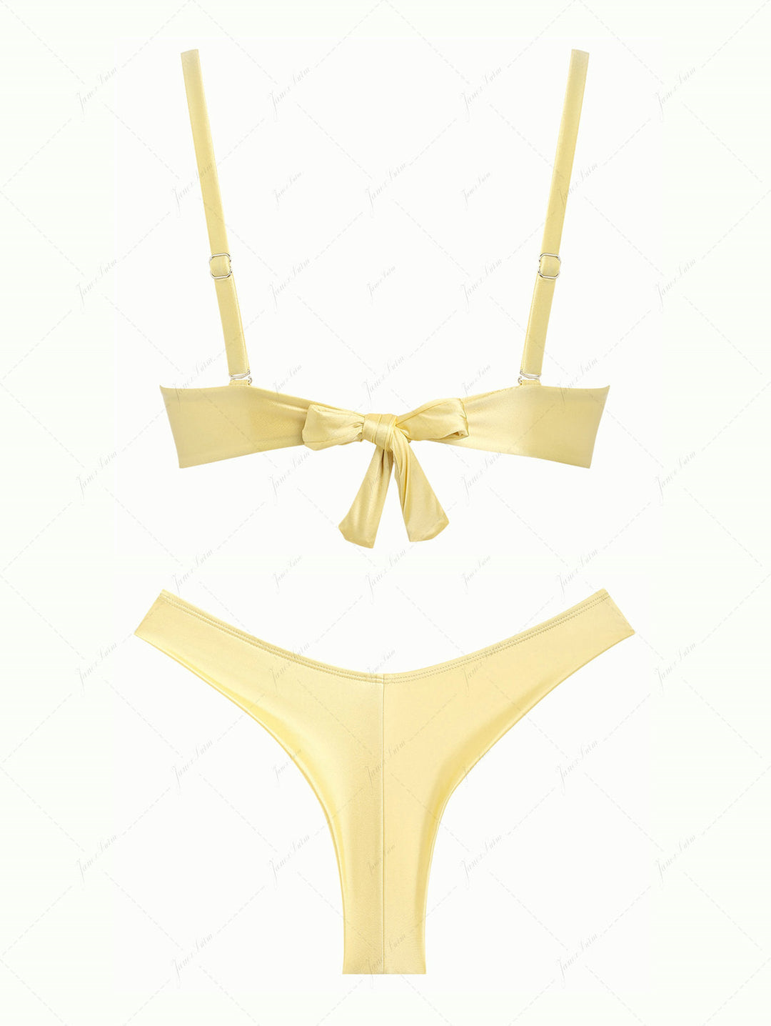 Light Yellow Satin Ruched Underwire Push Up Top & Cheeky Brazilian Bottom Bikini Set