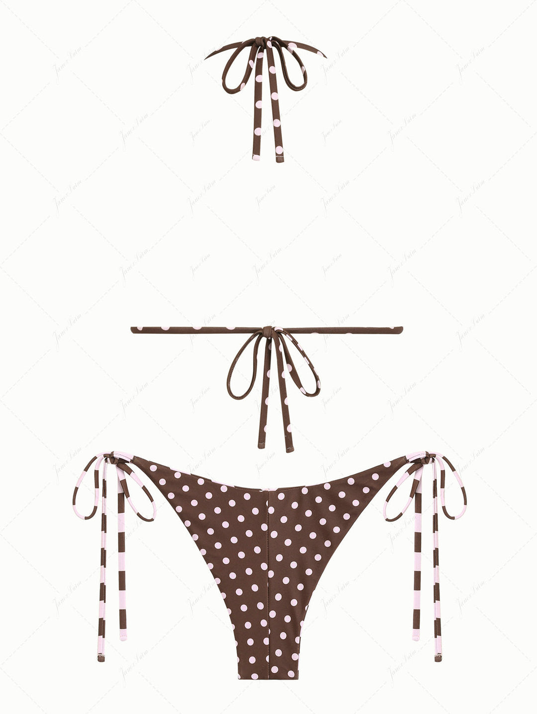 Pink Striped Polka Dot Print Reversible Triangle Top & Cheeky Brazilian Bottom Bikini Set
