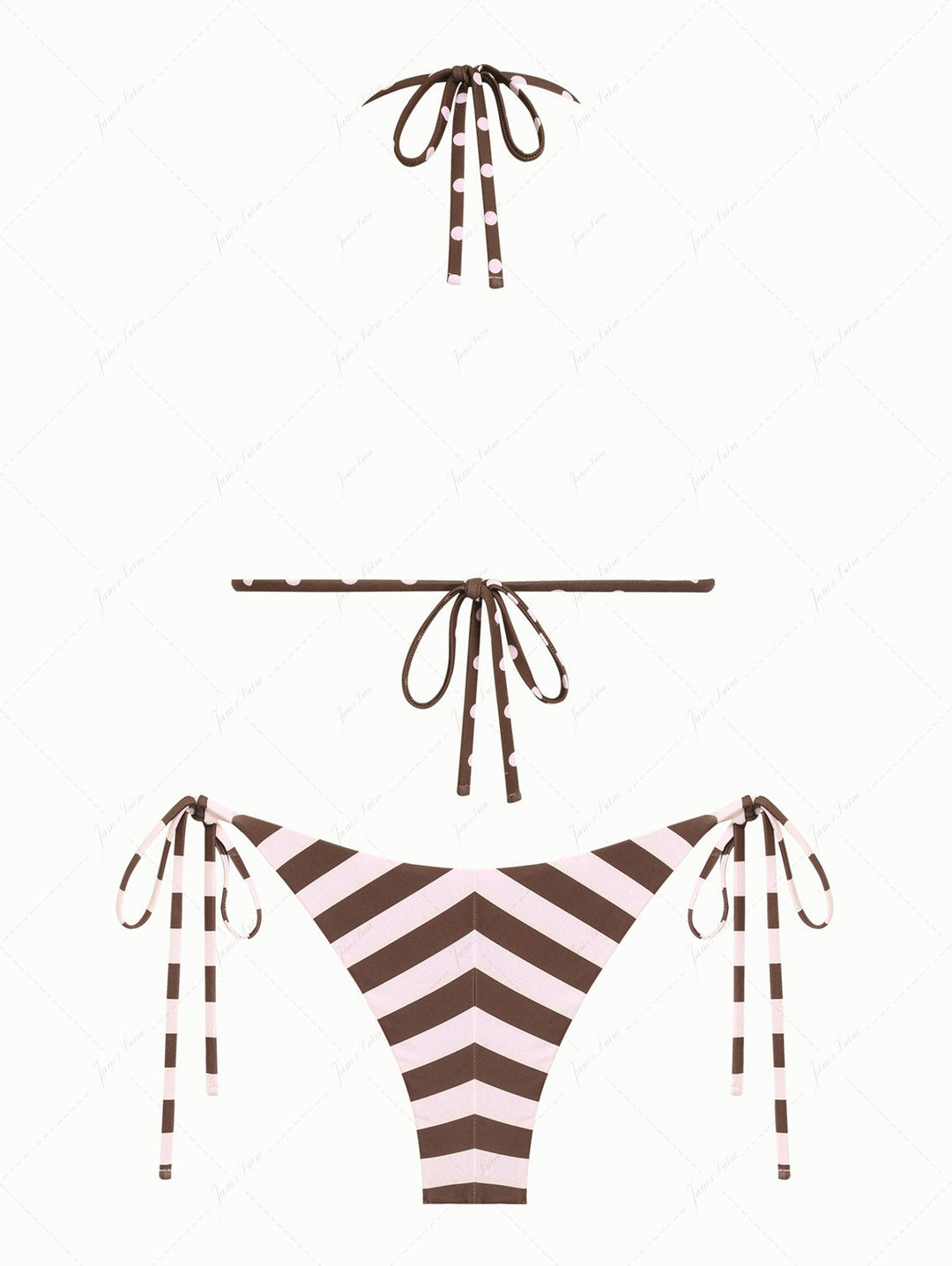 Pink Striped Polka Dot Print Reversible Triangle Top & Cheeky Brazilian Bottom Bikini Set