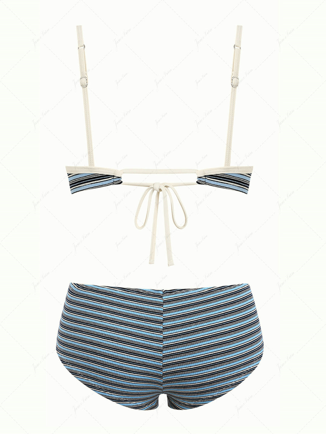 Blue Striped Bowknot Tank Style Lace Up Cheeky Boyshorts Bikini Set