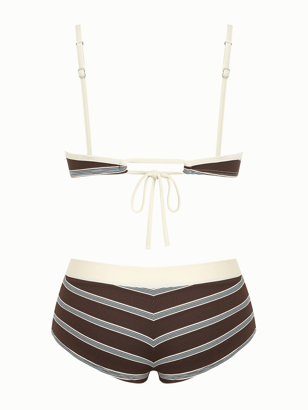 Deep Coffee Striped Bowknot Tank Style Cheeky Boyshorts Bikini Set