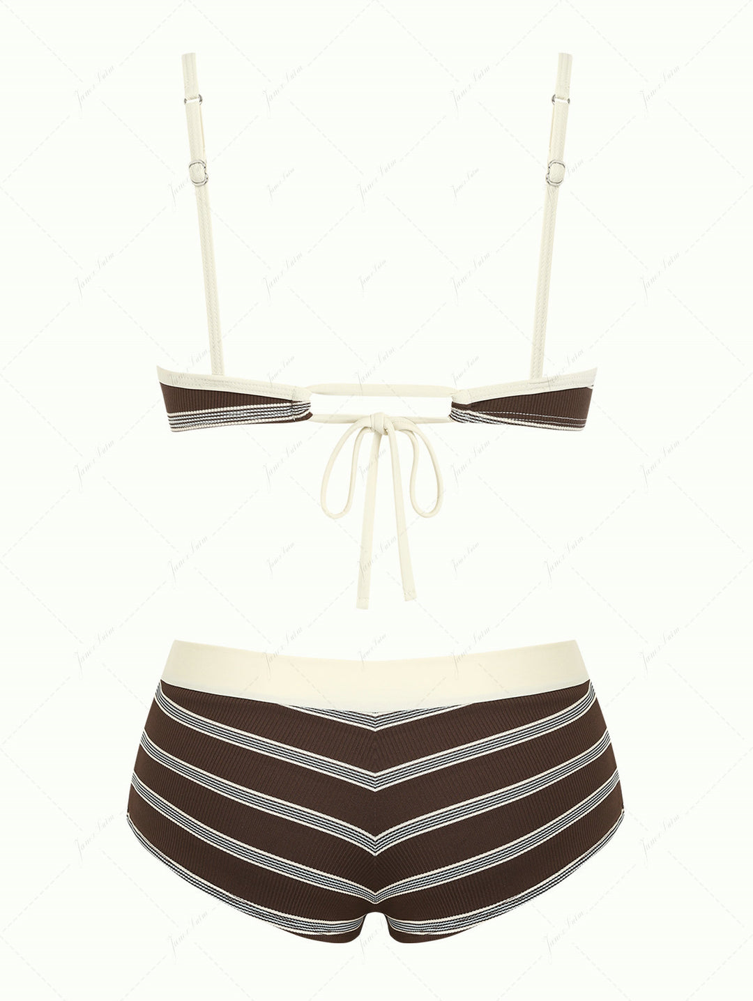 Deep Coffee Striped Bowknot Tank Style Cheeky Boyshorts Bikini Set
