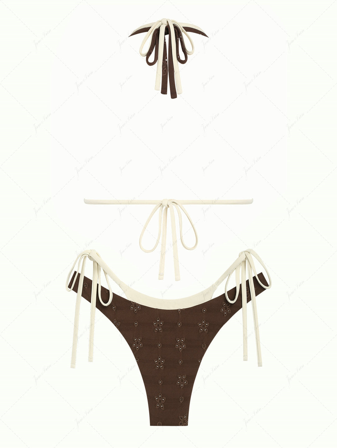Deep Coffee Recycled Fabric Eyelet Jacquard O Ring Double Layer Bikini Set