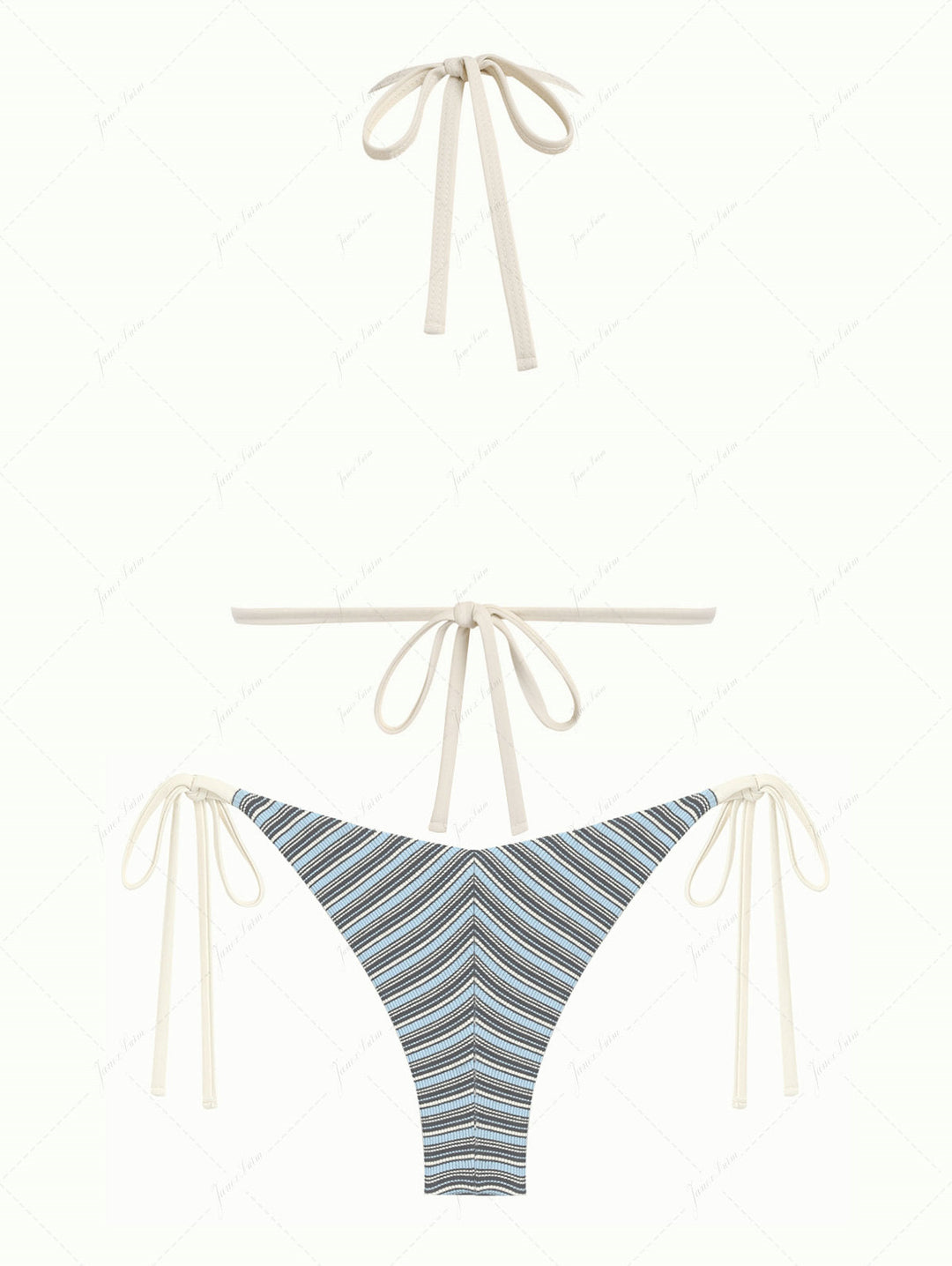 Blue Knit Striped Ribbed Triangle Top & Cheeky Brazilian Bottom Bikini Set