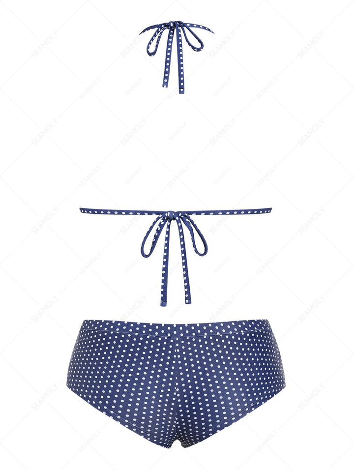 Seamolly Polka Dot Lace Bowknot Triangle Cheeky Boyshorts Bikini Set