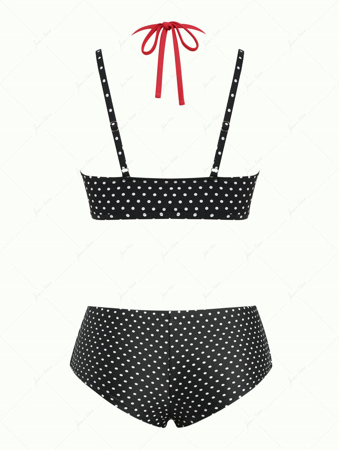 Black Polka Dot Print Double Layer Top & Cheeky Boyshorts Bikini Set