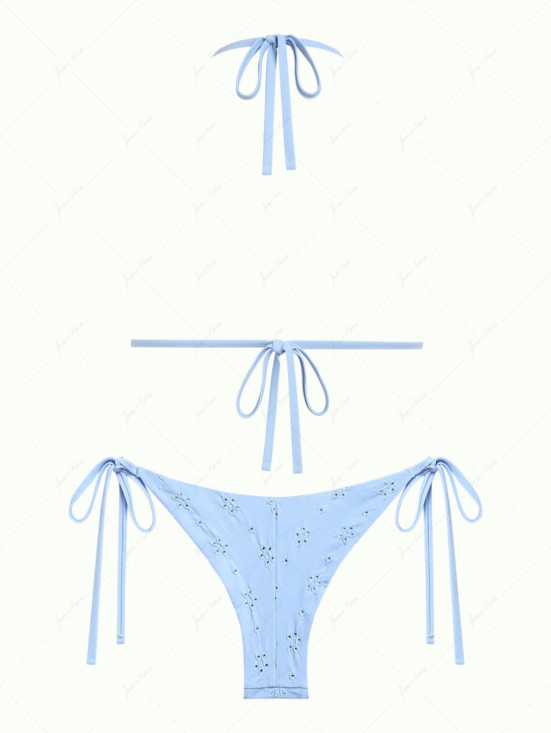 Light Blue Eyelet Jacquard Triangle Top & Cheeky Brazilian Bottom Bikini Set