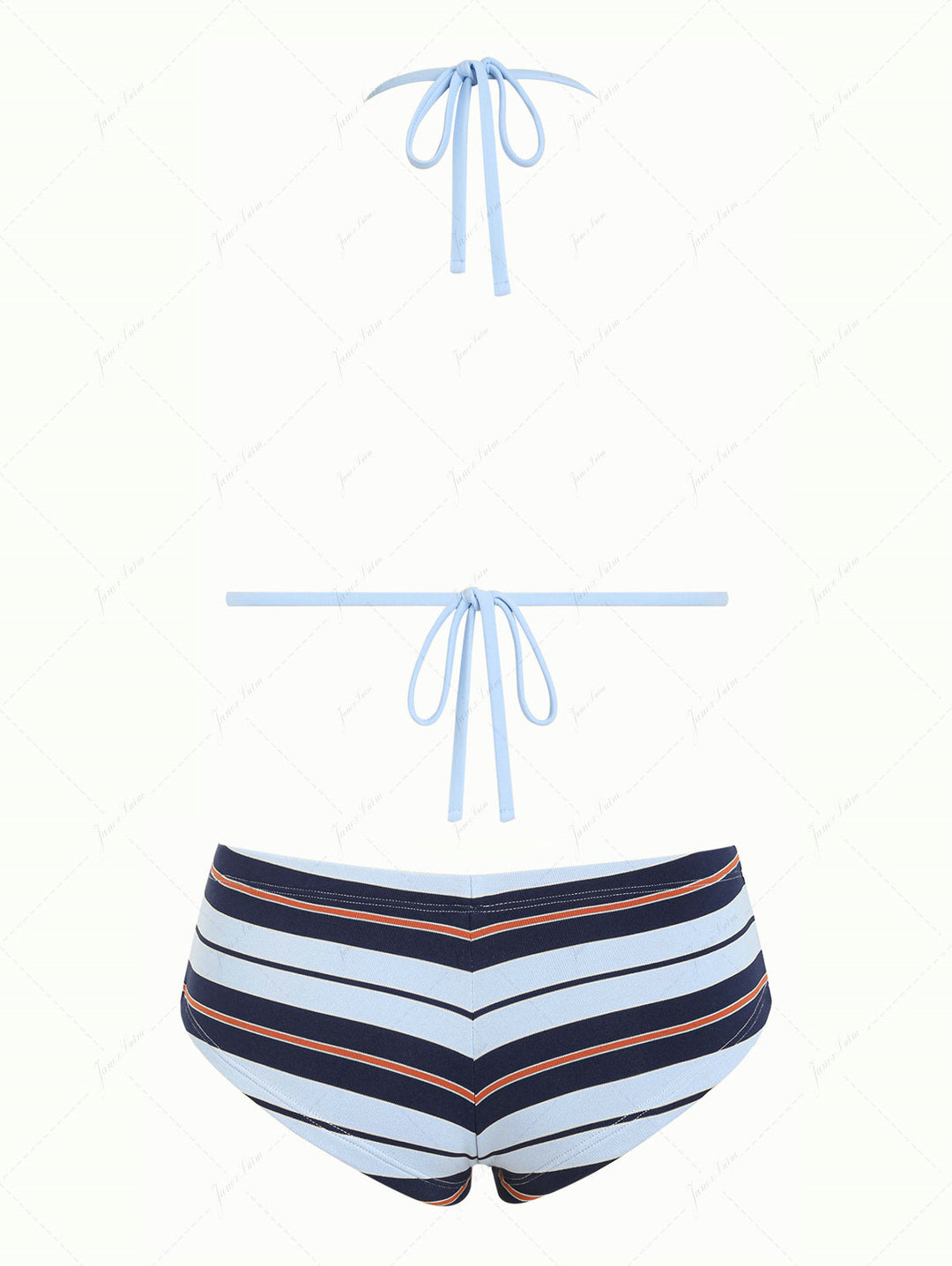 Blue Striped Bowknot Triangle Cheeky Boyshorts Bikini Set