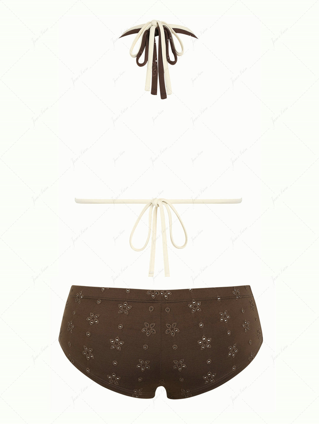 Deep Coffee Recycled Fabric Eyelet Jacquard O Ring Double Layer Top & Cheeky Boyshorts Bikini Set