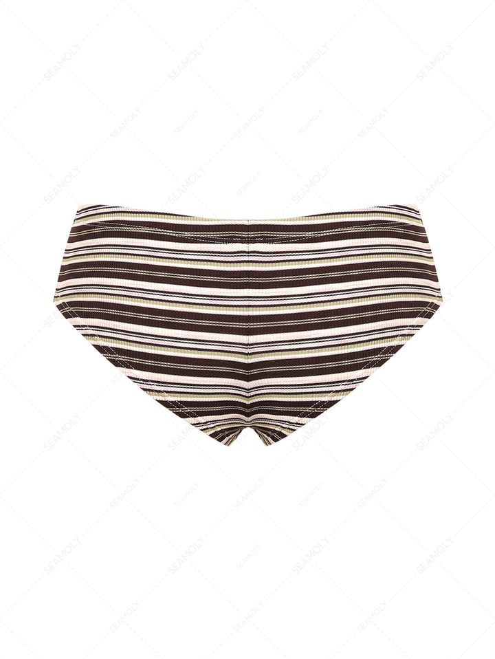 Seamolly 3 Piece Striped Halter Triangle Push Up Brazilian Cheeky Boyshort Bikini Set