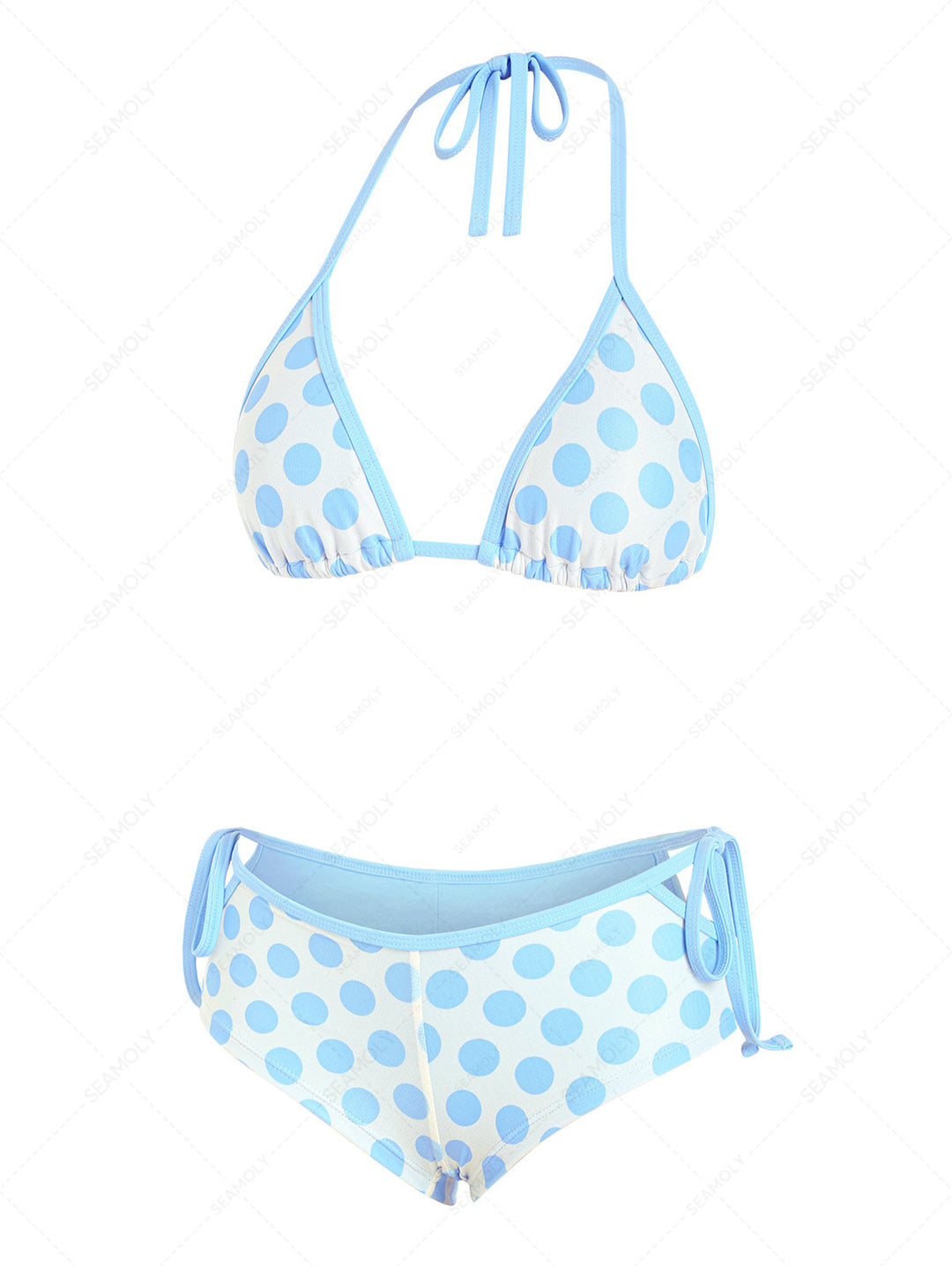 Seamolly Polka Dot Contrast Binding Cutout Tied Cheeky Boyshorts Bikini Set