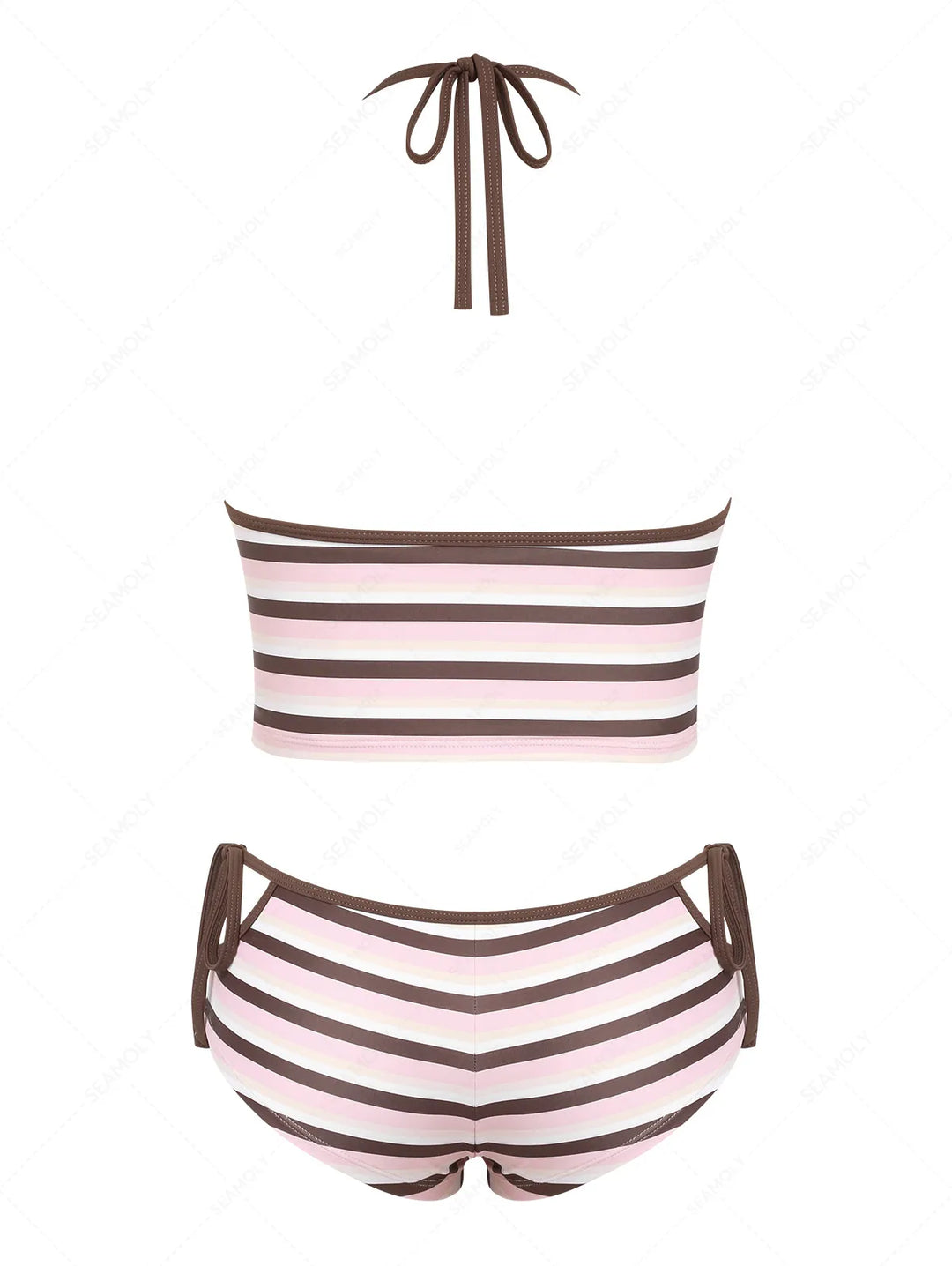 Seamolly Striped Halter Cutout Tied Side Cheeky Boyshorts Tankini Set