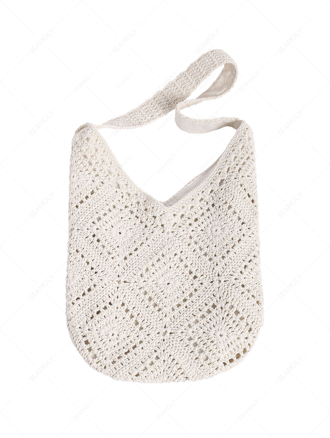 Vacation Crochet Hollow Out Floral Pattern Magnetic Closure Shoulder Bag