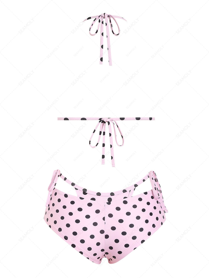 Seamolly Polka Dot Triangle Top & Double Layer Cheeky Boyshorts Bikini Set