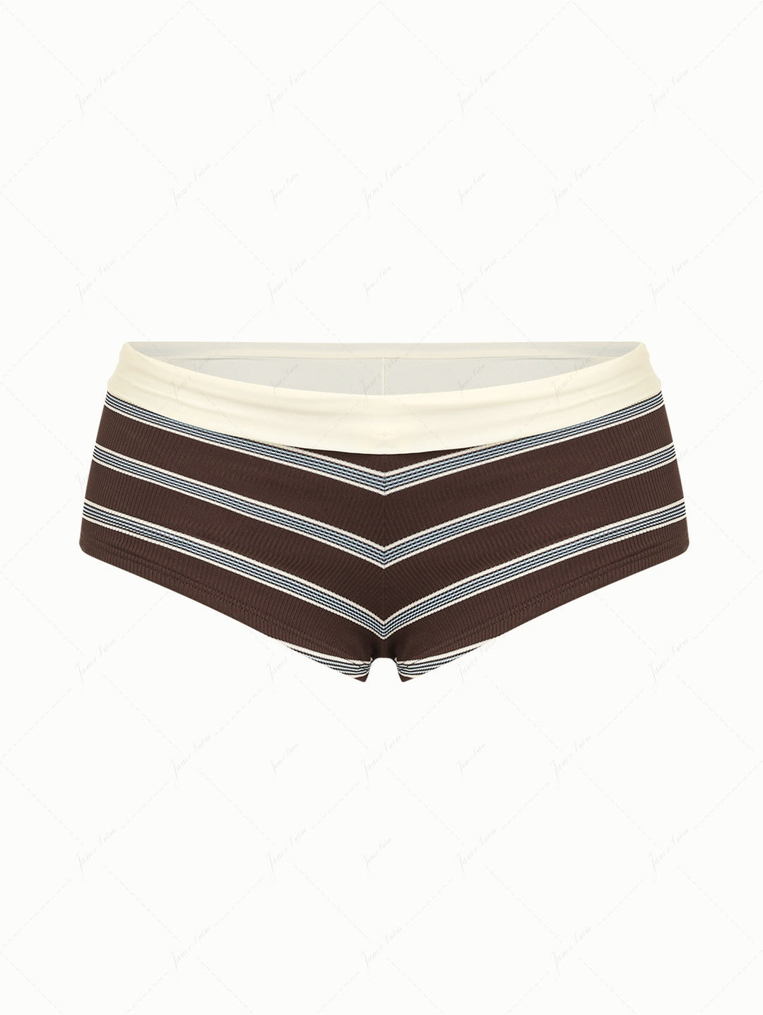 Deep Coffee Striped Two-way Bikini Bottom Cheeky Swim Boyshorts