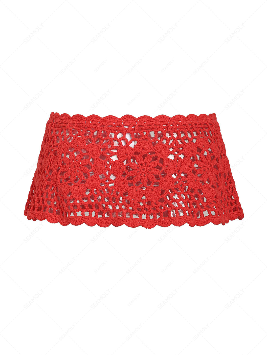 Floral Crochet Scalloped Trim Tie Front Mini Cover Up Skirt