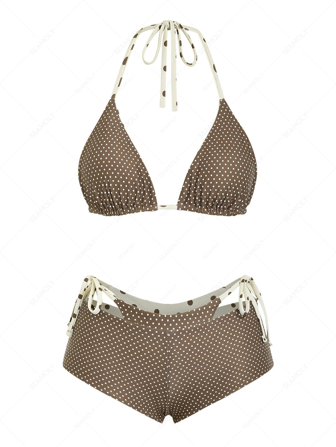 Seamolly Polka Dot Triangle Top & Double Layer Cheeky Boyshorts Reversible Bikini Set