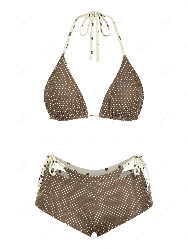 Seamolly Polka Dot Triangle Top & Double Layer Cheeky Boyshorts Reversible Bikini Set