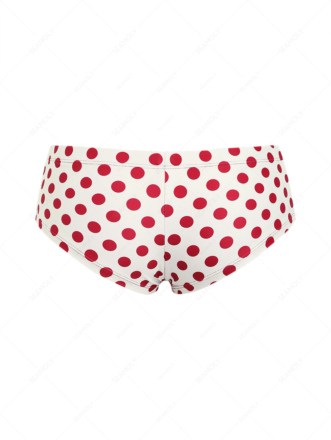 Seamolly 3 Piece Polka Dot Print String Double Layer Cheeky Boyshort Bikini Set