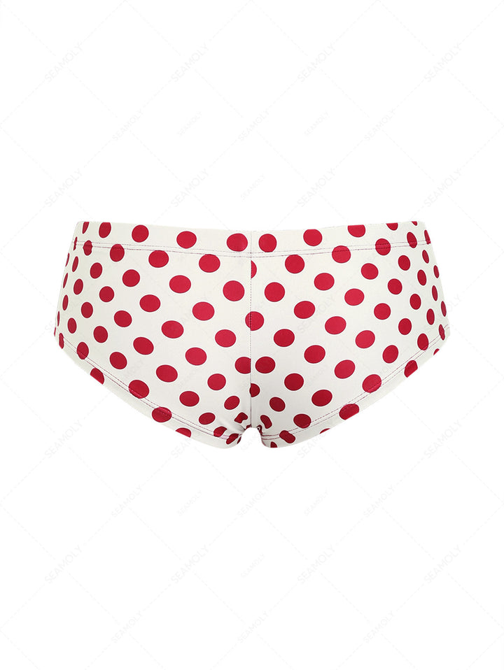 Seamolly 3 Piece Polka Dot Print String Double Layer Cheeky Boyshort Bikini Set