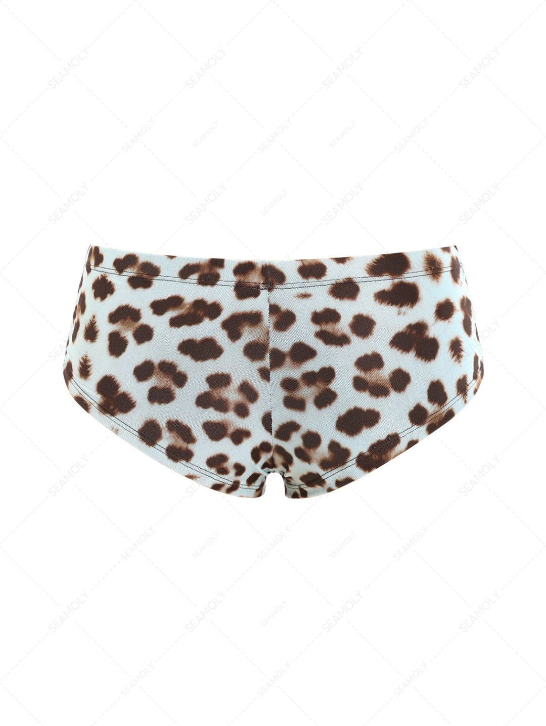 Seamolly 3 Piece Leopard Print Bowknot Contrast Binding Cheeky Boyshort Bikini Set