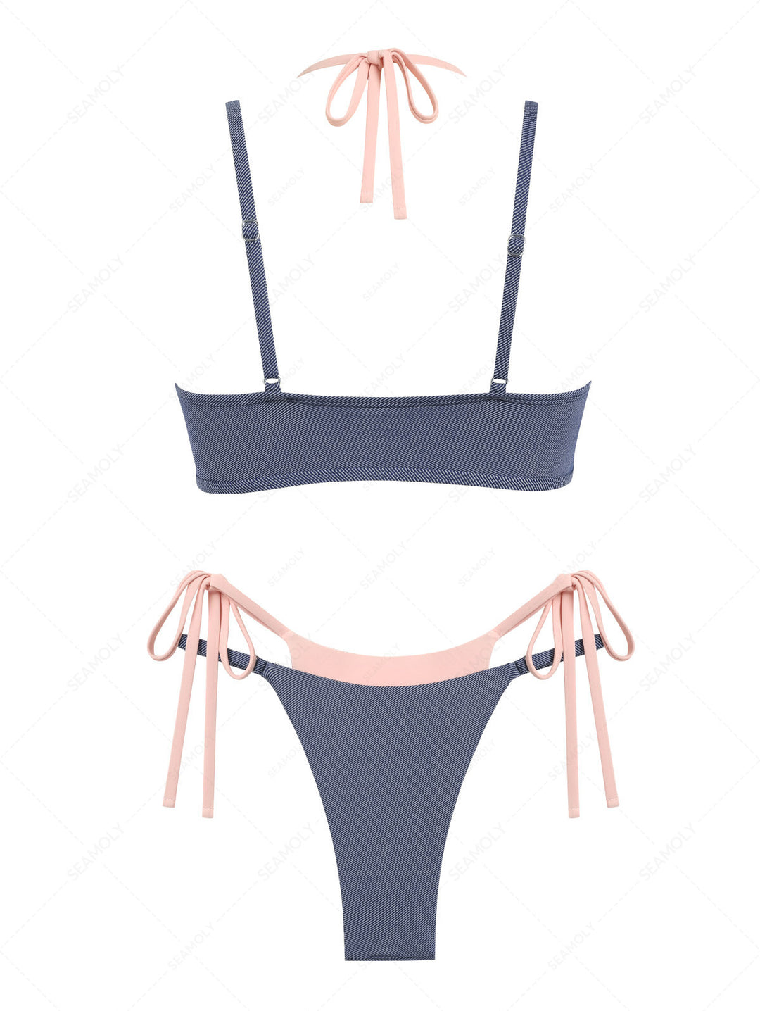 Seamolly Denim Contrast Color Tie Side Double Layer Bikini Set