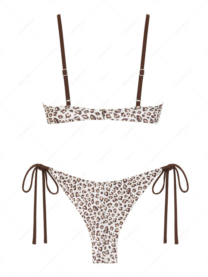 Seamolly 3 Piece Leopard Print Underwire Brazilian Cheeky Boyshort Bikini Set