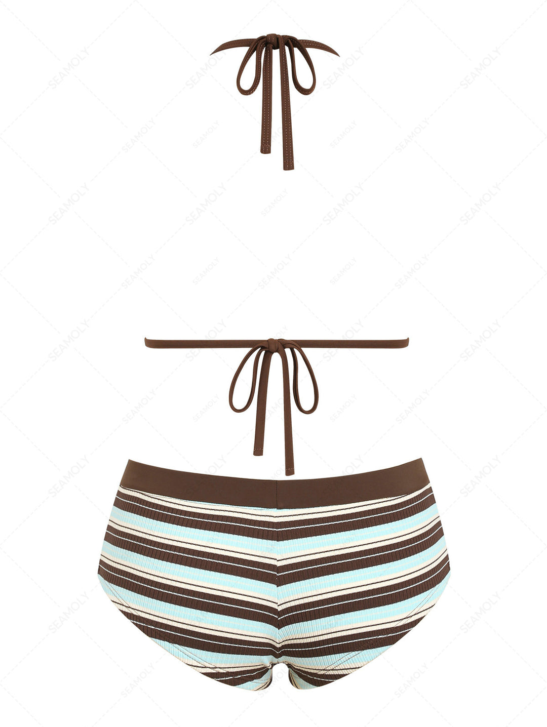 Seamolly Striped Contrast Binding Triangle Cheeky Boyshorts Bikini Set