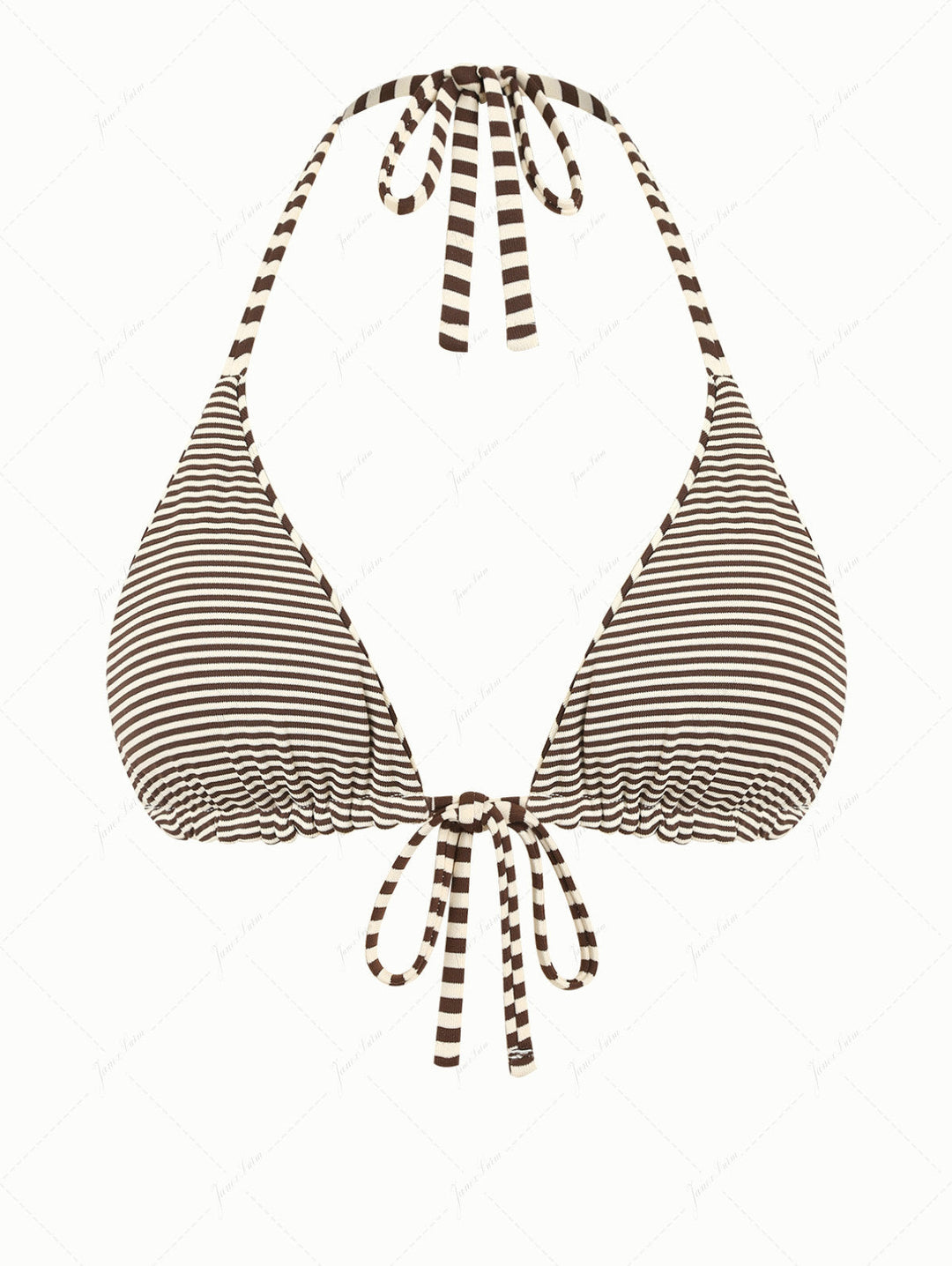Brown Knit Striped Reversible Halter Triangle Bikini Top