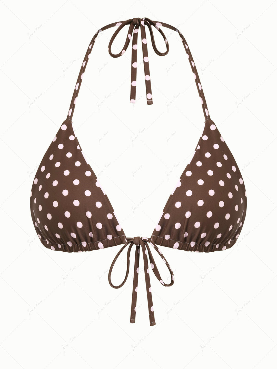 Pink Striped Polka Dot Print Reversible Halter Triangle Bikini Top