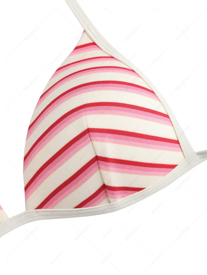 Seamolly Striped Triangle Push Up Top & Cheeky Brazilian Bottom Bikini Set