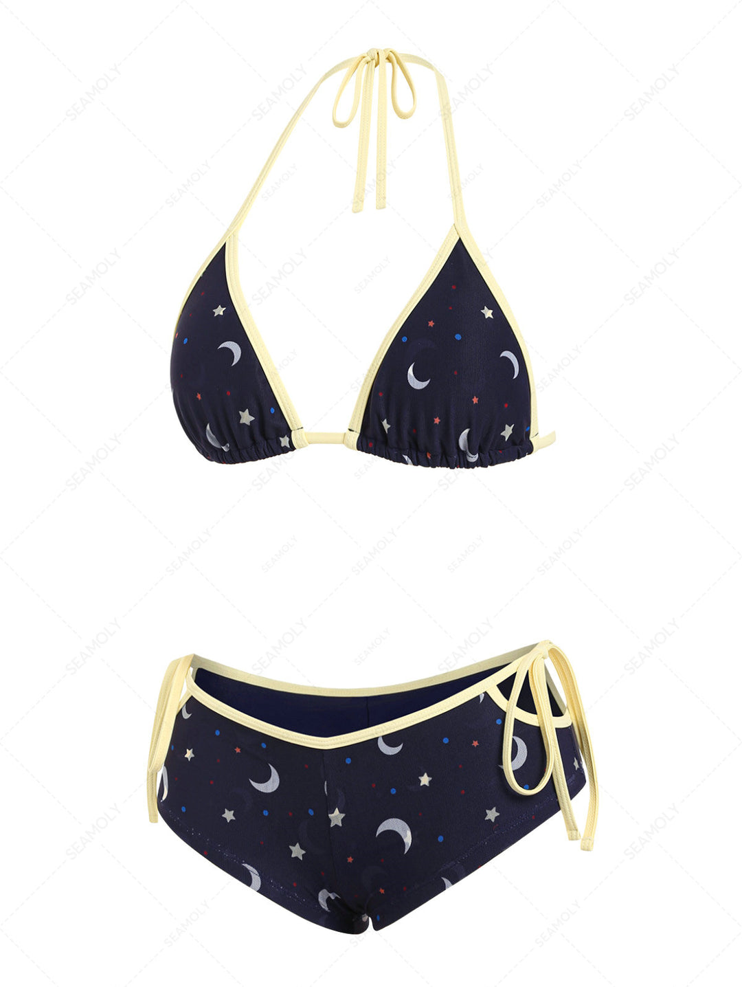 Seamolly Stars Moon Print Cutout Tied Cheeky Boyshorts Bikini Set