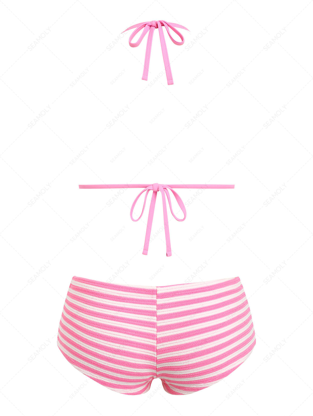 Seamolly Toweling Terry Cloth Striped Contrast Binding Cheeky Boyshorts Bikini Set
