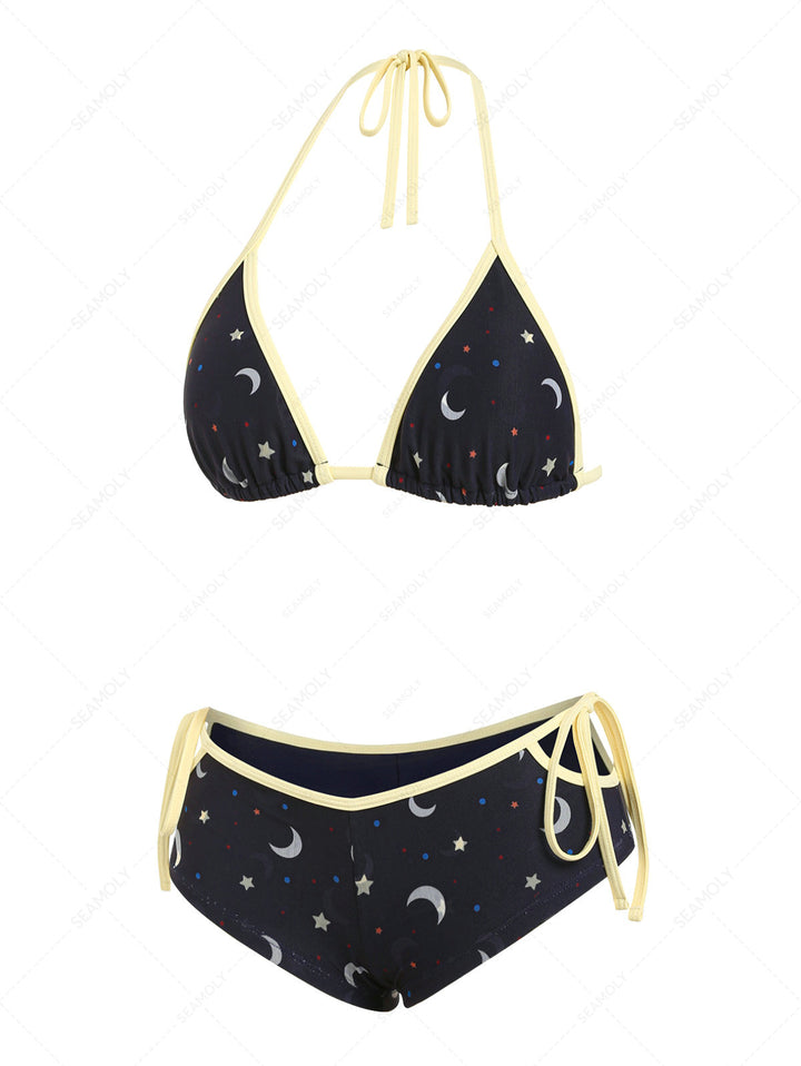 Seamolly Stars Moon Print Cutout Tied Cheeky Boyshorts Bikini Set