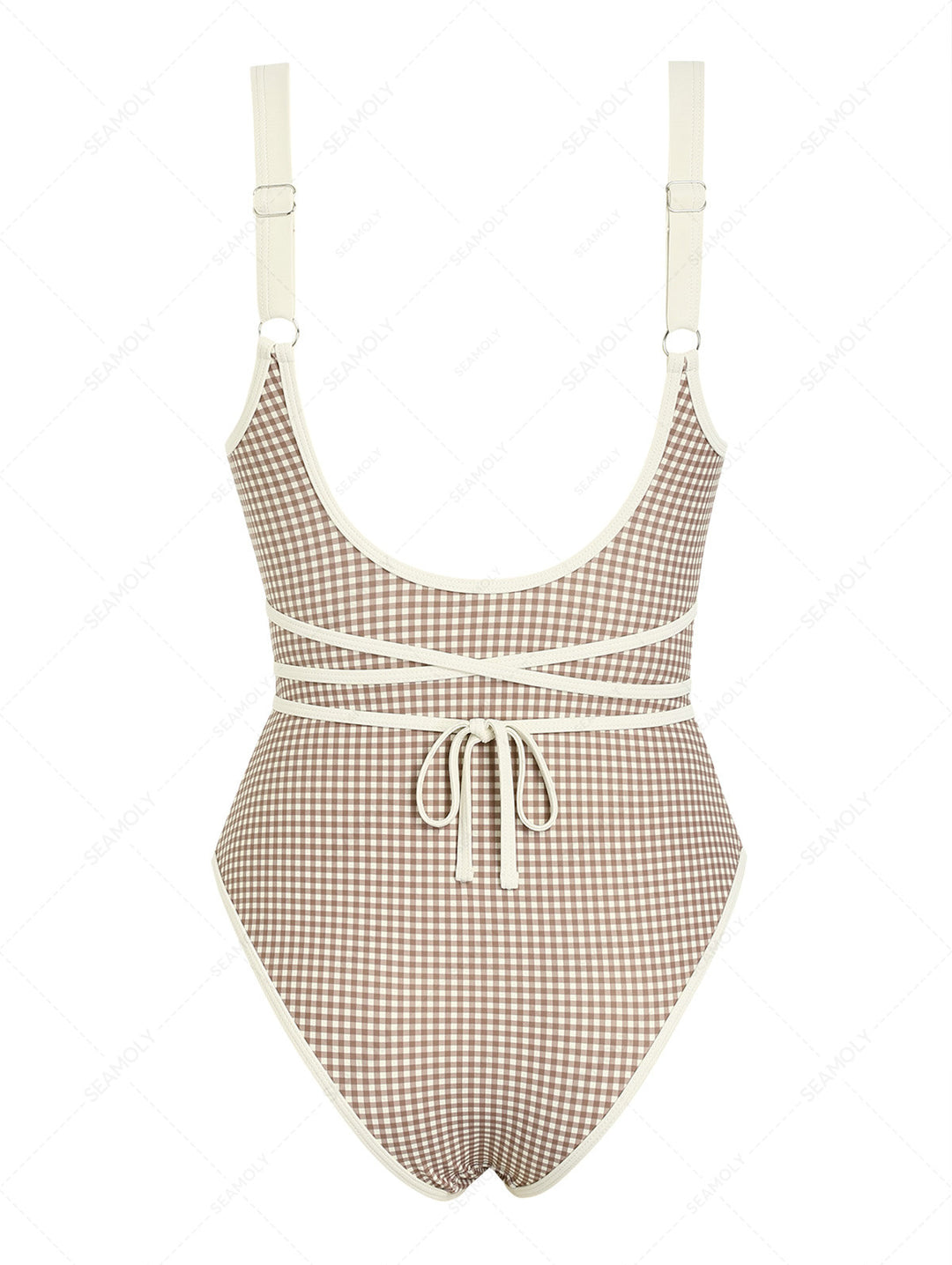 Seamolly Gingham Tie Around Deep V Neck One-piece Swimsuit